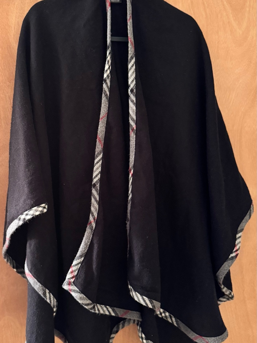 Lord & Taylor Black Poncho with Plaid Trim